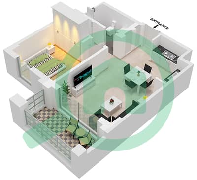 المخططات الطابقية لتصميم الوحدة 3 FLOOR 2-9 شقة 1 غرفة نوم - سيرف في كريك بيتش