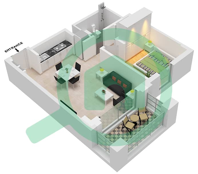 冲浪公寓 - 1 卧室公寓单位4 FLOOR 2-7 (B-2)戶型图 Floor 2-7 interactive3D