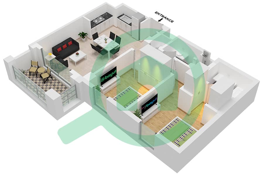 المخططات الطابقية لتصميم الوحدة 5   FLOOR 2-9 (B-2) شقة 2 غرفة نوم - سيرف في كريك بيتش Floor 2-9 interactive3D