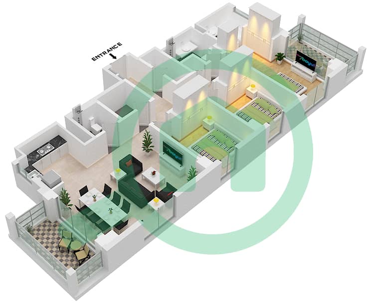 المخططات الطابقية لتصميم الوحدة 8  FLOOR 7-9 شقة 3 غرف نوم - سيرف في كريك بيتش Floor 8-9 interactive3D