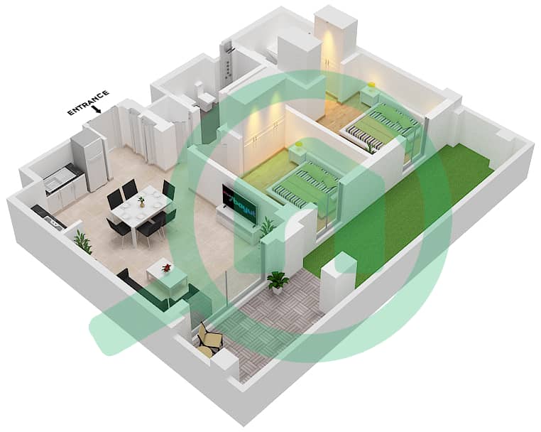المخططات الطابقية لتصميم الوحدة 5 FLOOR 1 شقة 2 غرفة نوم - سيرف في كريك بيتش Floor 1 interactive3D