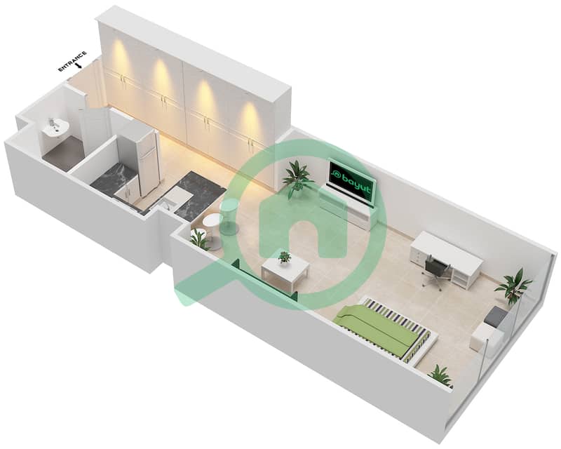المخططات الطابقية لتصميم النموذج A شقة استوديو - بارك فيو interactive3D