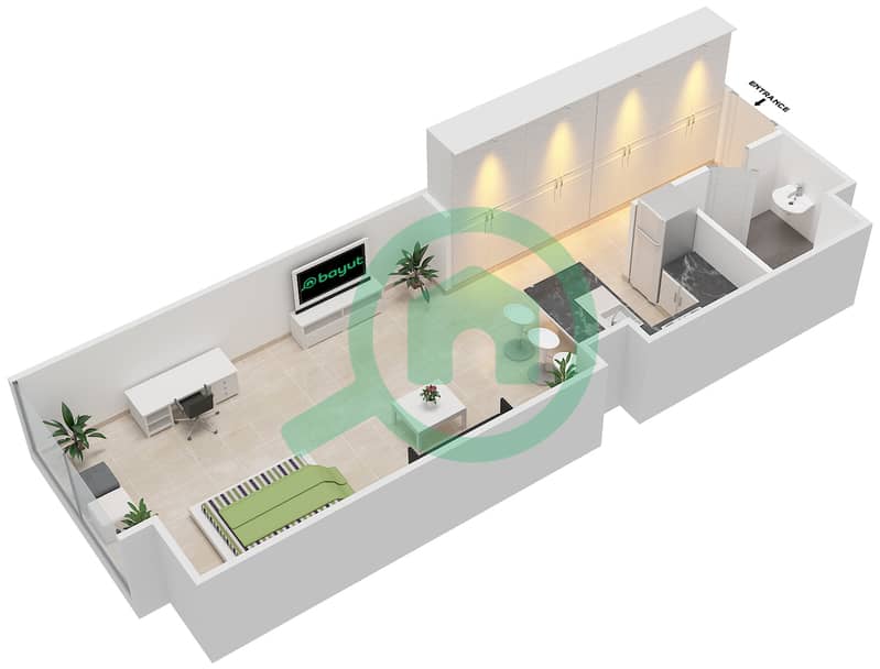 المخططات الطابقية لتصميم النموذج B شقة استوديو - بارك فيو interactive3D