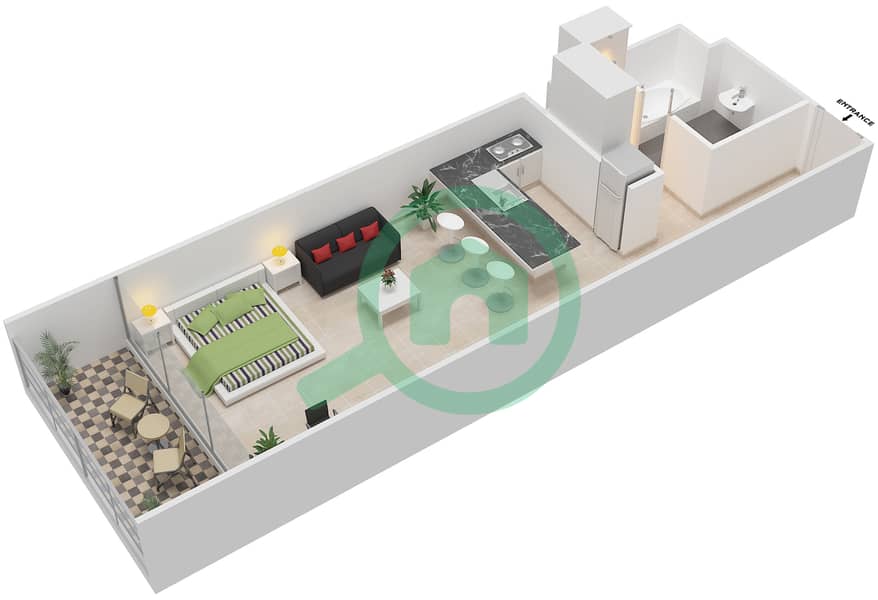 Park View - Studio Apartment Type D Floor plan interactive3D