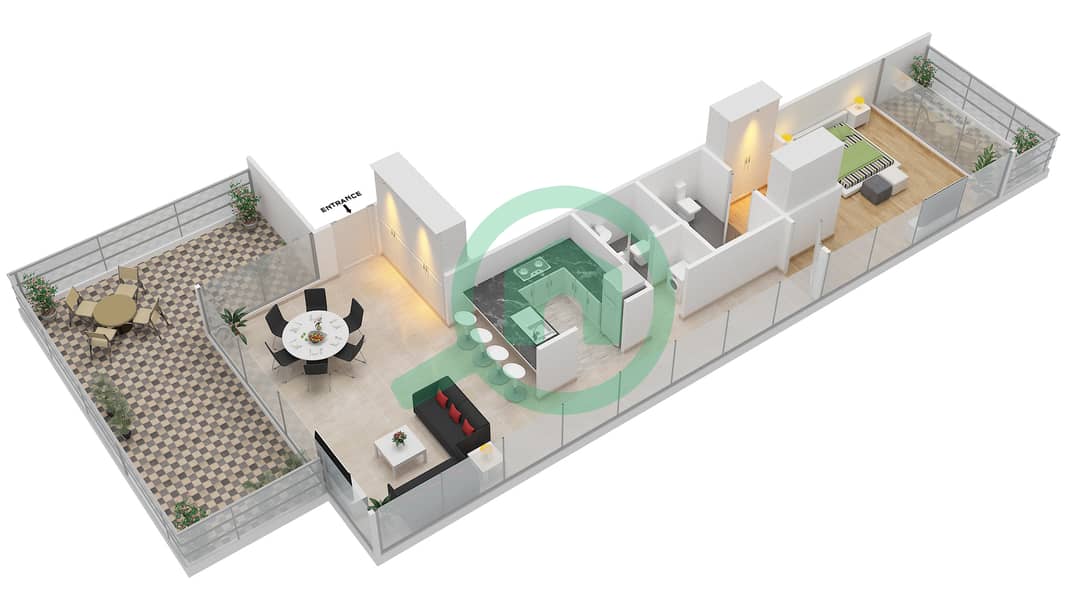 Park View - 1 Bedroom Apartment Type D Floor plan interactive3D