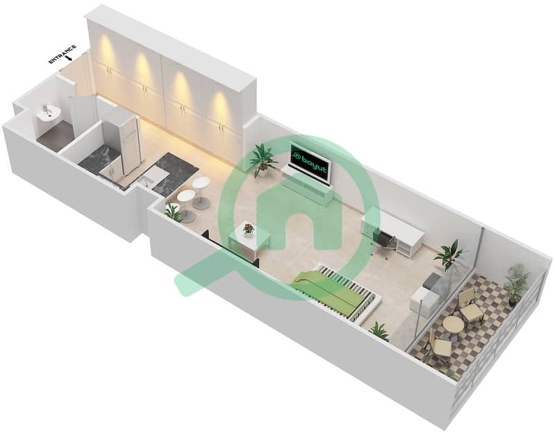 المخططات الطابقية لتصميم النموذج E شقة استوديو - بارك فيو interactive3D