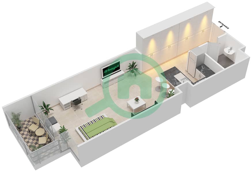 公园景致公寓 - 单身公寓类型F戶型图 interactive3D