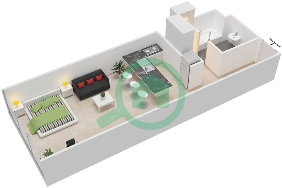 المخططات الطابقية لتصميم النموذج I شقة استوديو - بارك فيو interactive3D