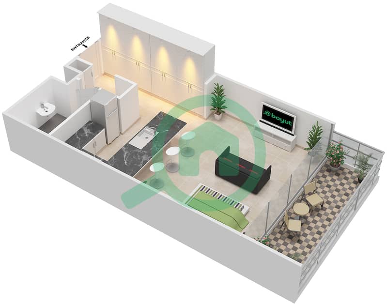 المخططات الطابقية لتصميم النموذج G شقة استوديو - بارك فيو interactive3D