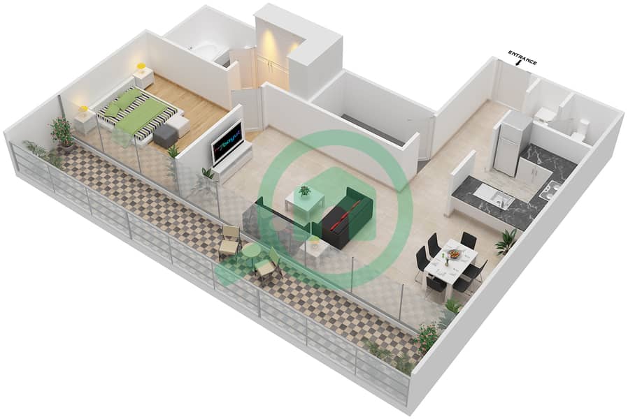 Park View - 1 Bedroom Apartment Type G Floor plan interactive3D