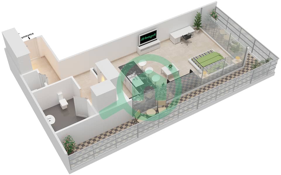 公园景致公寓 - 单身公寓类型J戶型图 interactive3D