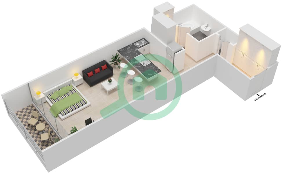 公园景致公寓 - 单身公寓类型H戶型图 interactive3D