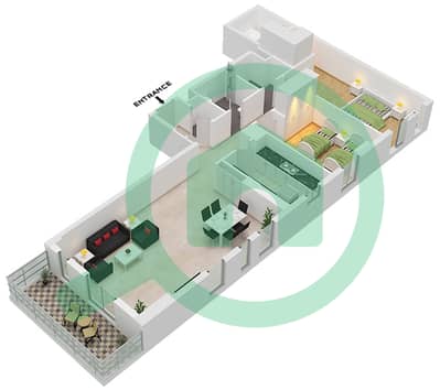 المخططات الطابقية لتصميم النموذج D شقة 2 غرفة نوم - نور 5