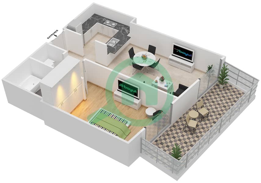 Арно Тауэр А - Апартамент 1 Спальня планировка Гарнитур, анфилиада комнат, апартаменты, подходящий 1,5 Floor 1-6 interactive3D