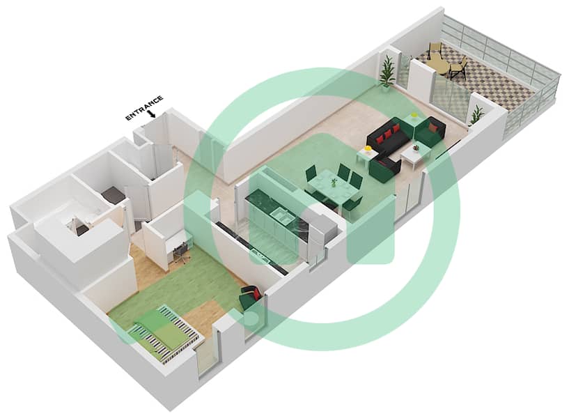 努尔6号楼 - 1 卧室公寓类型I戶型图 Floor 1 interactive3D