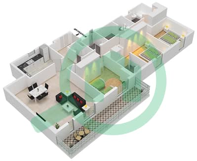 努尔6号楼 - 3 卧室公寓类型A戶型图