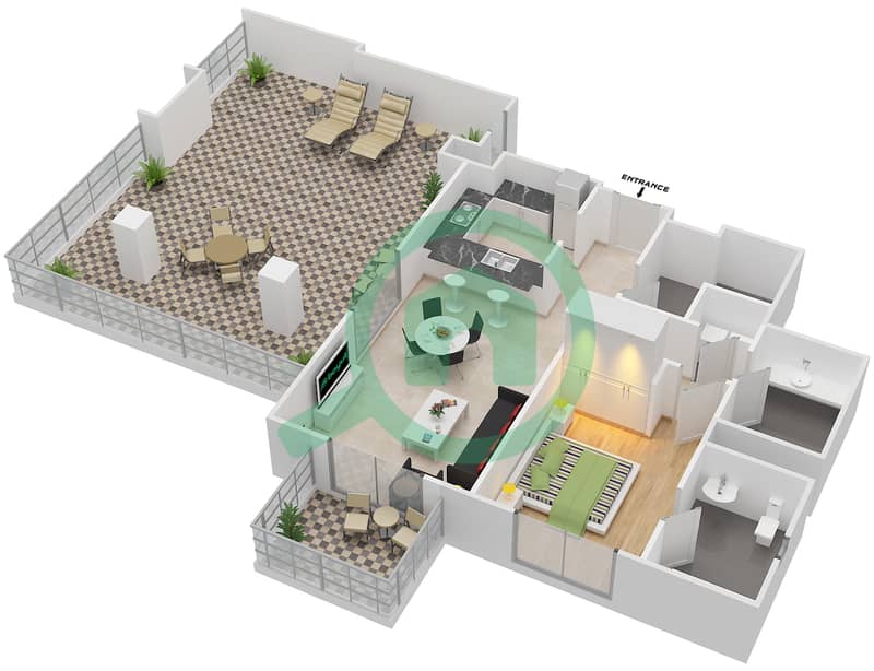 Арно Тауэр А - Апартамент 1 Спальня планировка Гарнитур, анфилиада комнат, апартаменты, подходящий 6 Floor 5 interactive3D