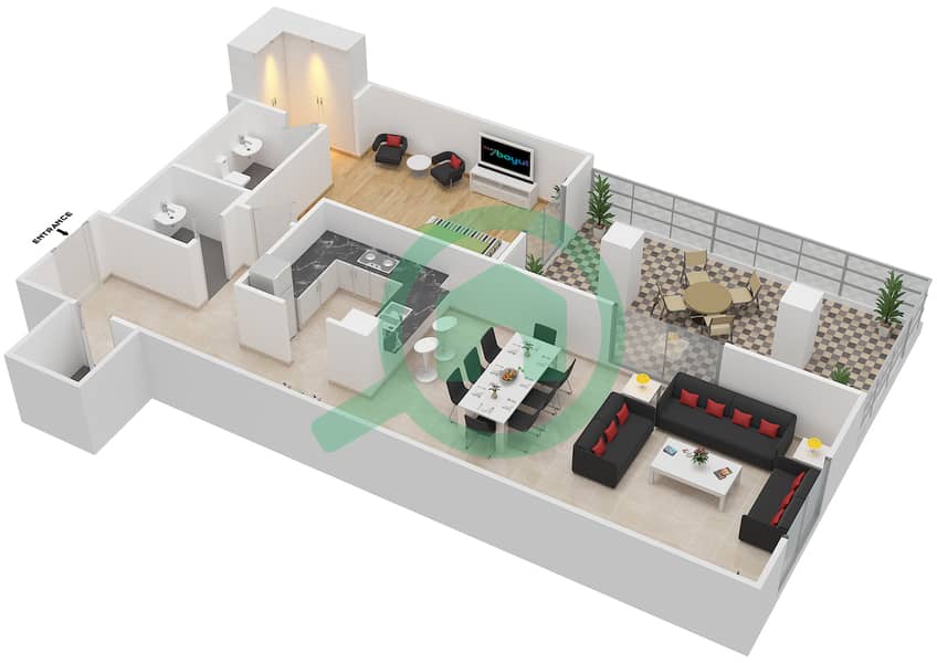 المخططات الطابقية لتصميم التصميم G25-G31 شقة 1 غرفة نوم - برج ارنو A Ground Floor interactive3D