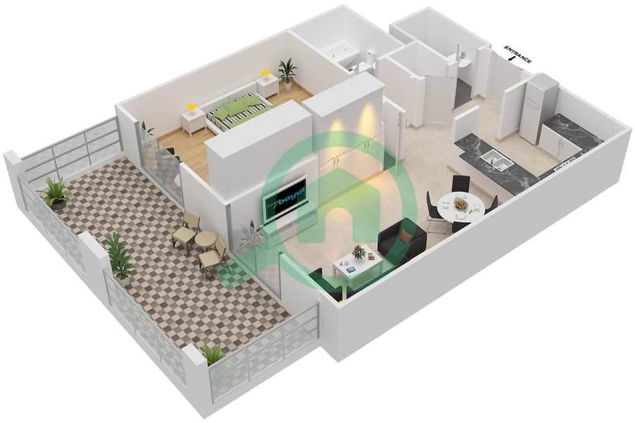 المخططات الطابقية لتصميم التصميم G08,G33 شقة 1 غرفة نوم - برج ارنو A Ground Floor interactive3D