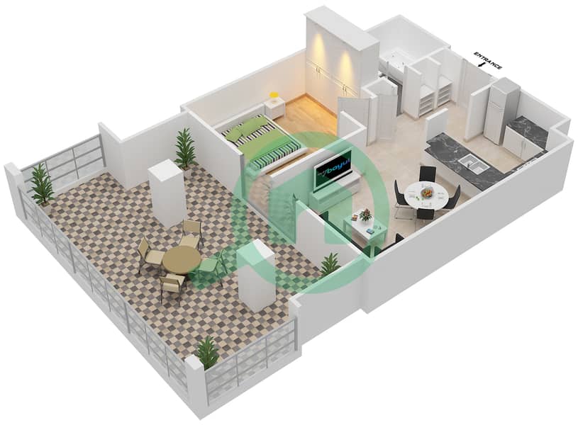 المخططات الطابقية لتصميم التصميم G07,G34 شقة 1 غرفة نوم - برج ارنو A Ground Floor interactive3D