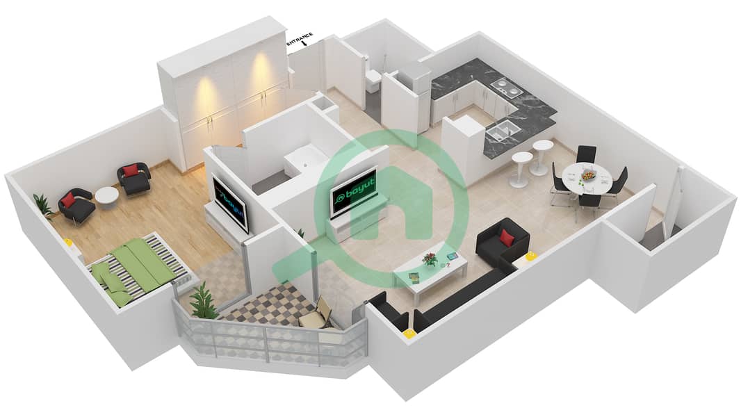 Arno Tower A - 1 Bedroom Apartment Suite 15,18,23,26 Floor plan Floor 1-6 interactive3D