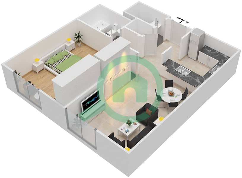 المخططات الطابقية لتصميم التصميم 8,33 شقة 1 غرفة نوم - برج ارنو A Floor 1-4 interactive3D