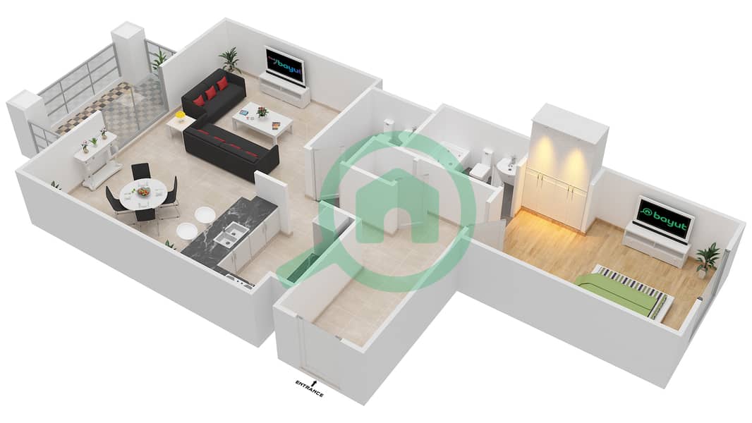 المخططات الطابقية لتصميم التصميم 7A شقة 1 غرفة نوم - برج ارنو A Floor 3-4 interactive3D