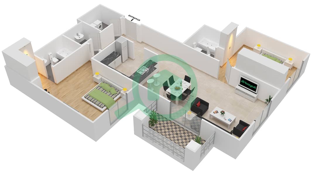 阿诺大厦A座 - 2 卧室公寓套房10戶型图 Floor 1-2 interactive3D