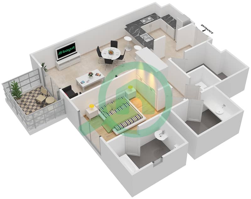 المخططات الطابقية لتصميم التصميم 6,35 FLOOR 1-5 شقة 1 غرفة نوم - برج ارنو A Floor 1-5 interactive3D