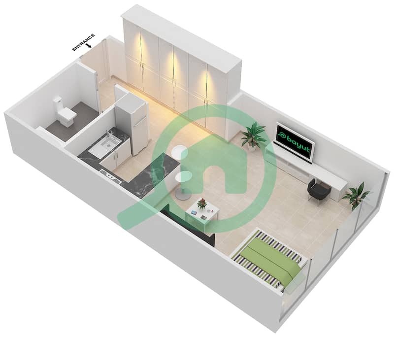المخططات الطابقية لتصميم النموذج B شقة استوديو - سوهو سكوير interactive3D