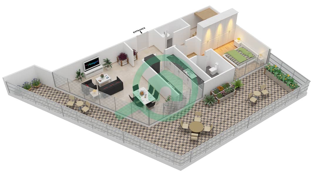 المخططات الطابقية لتصميم النموذج C شقة 3 غرف نوم - سوهو سكوير Lower Floor interactive3D