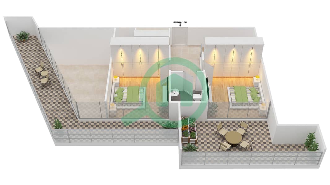 المخططات الطابقية لتصميم النموذج C شقة 3 غرف نوم - سوهو سكوير Upper Floor interactive3D