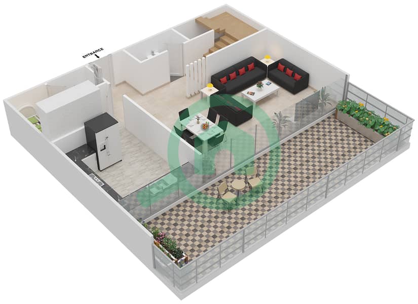 المخططات الطابقية لتصميم النموذج E شقة 3 غرف نوم - سوهو سكوير Upper Floor interactive3D