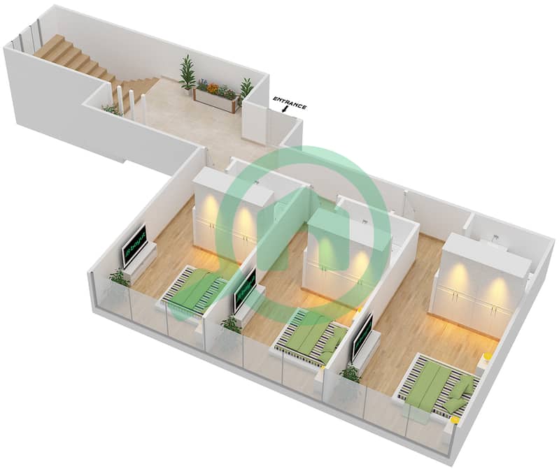 المخططات الطابقية لتصميم النموذج A DUPLEX شقة 4 غرف نوم - سوهو سكوير Upper Floor interactive3D
