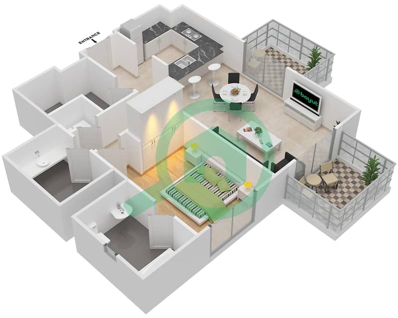 المخططات الطابقية لتصميم التصميم 6,35 FLOOR 6 شقة 1 غرفة نوم - برج ارنو A Floor 6 interactive3D