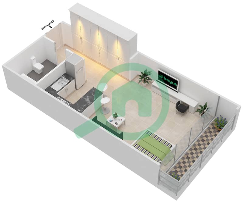 苏豪广场公寓 - 单身公寓类型A戶型图 interactive3D
