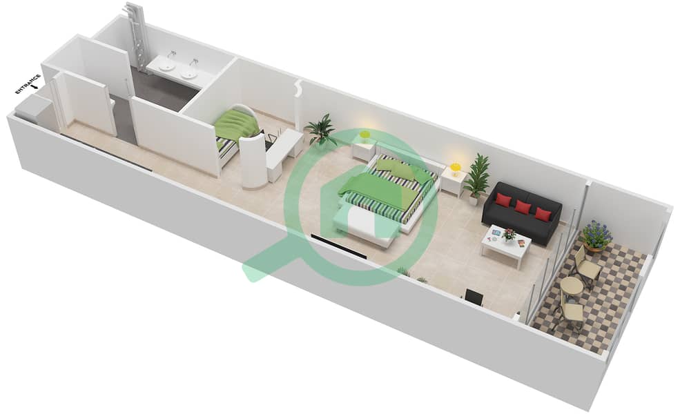 波托菲诺酒店 - 单身公寓类型1戶型图 interactive3D
