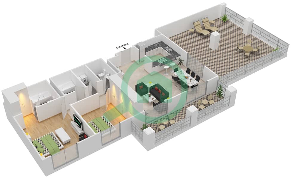 Arno Tower A - 2 Bedroom Apartment Suite 30 Floor plan Floor 4 interactive3D