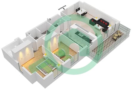 المخططات الطابقية لتصميم النموذج B شقة 2 غرفة نوم - نور 7
