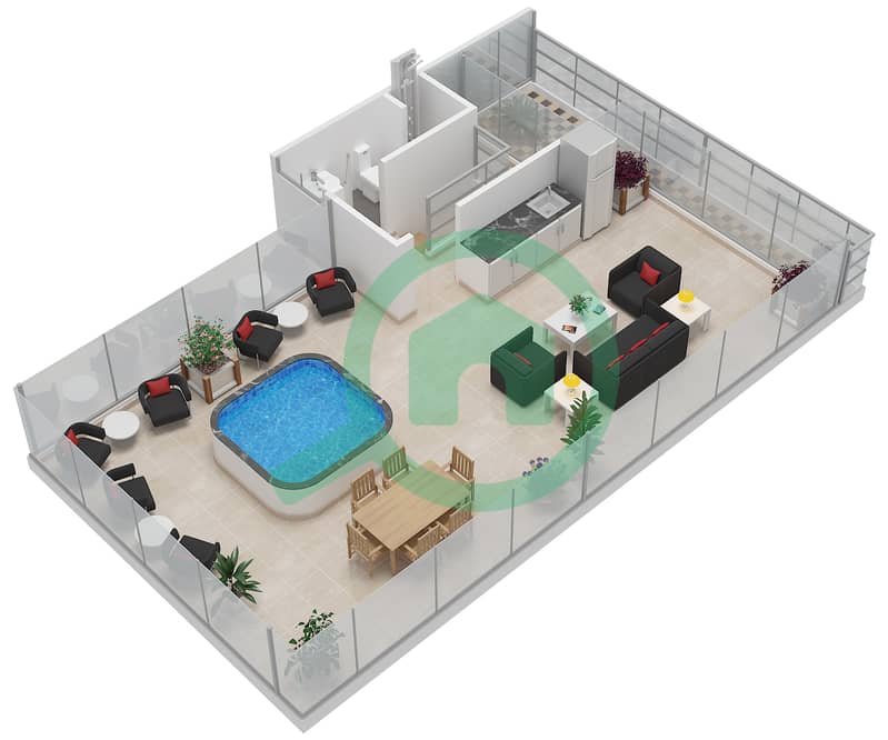 漂浮海马别墅 - 3 卧室别墅类型BY NIGHT戶型图 Upper Floor interactive3D