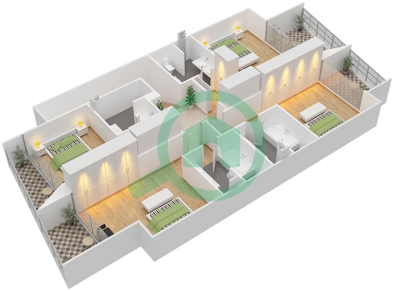 المخططات الطابقية لتصميم النموذج 1 فیلا 4 غرف نوم - ألمانيا First Floor interactive3D