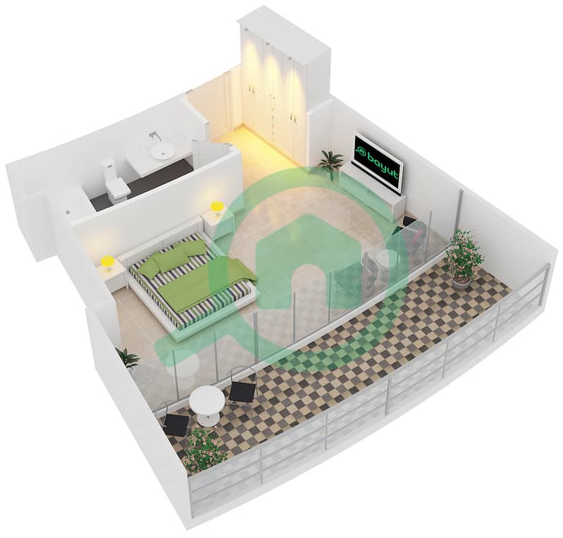المخططات الطابقية لتصميم النموذج A2 شقة  - سكاي ريزيدنسي interactive3D