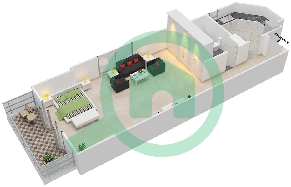 Риах Тауэрс - Апартамент Студия планировка Тип S Floor 1-15 interactive3D