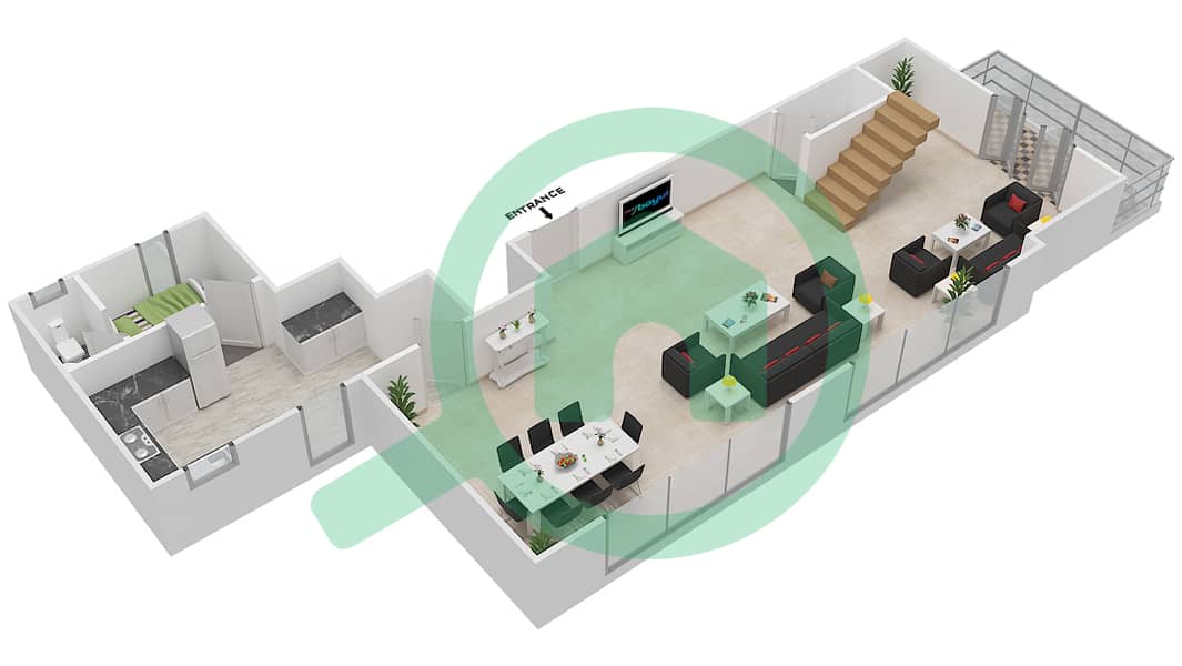 المخططات الطابقية لتصميم النموذج 3B-A بنتهاوس 3 غرف نوم - أبراج رياح Lower Floor interactive3D