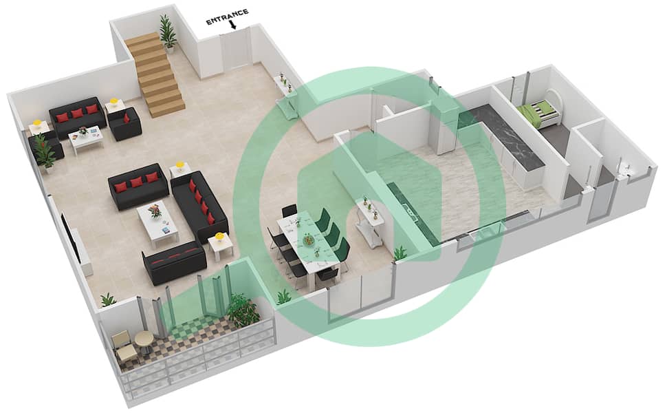 丽雅塔 - 3 卧室顶楼公寓类型3B-D戶型图 Lower Floor interactive3D