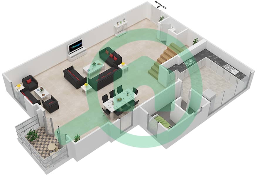 Riah Towers - 3 Bedroom Penthouse Type 3B-C Floor plan Lower Floor interactive3D