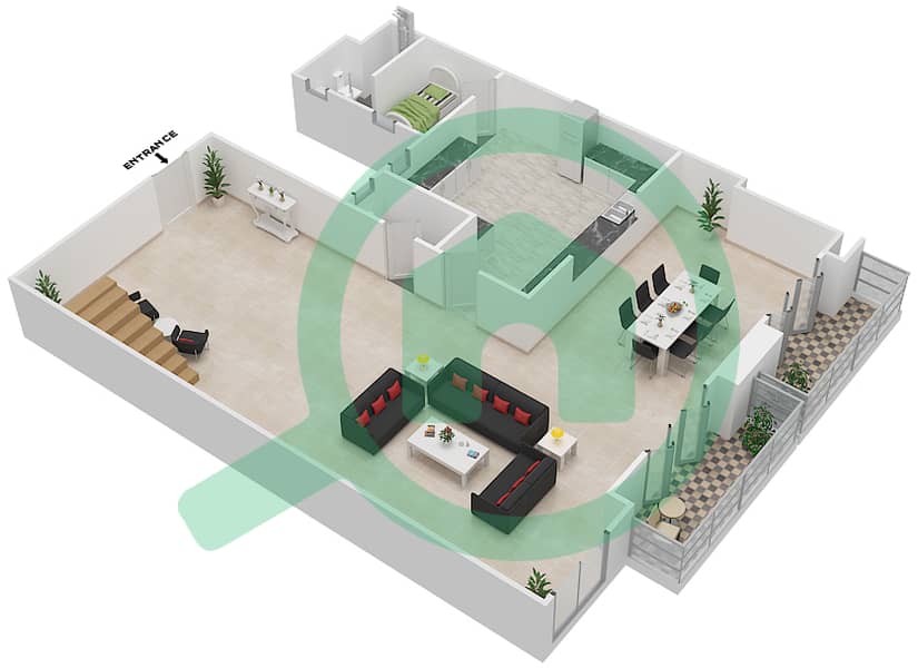 丽雅塔 - 3 卧室顶楼公寓类型3B-B戶型图 Lower Floor interactive3D