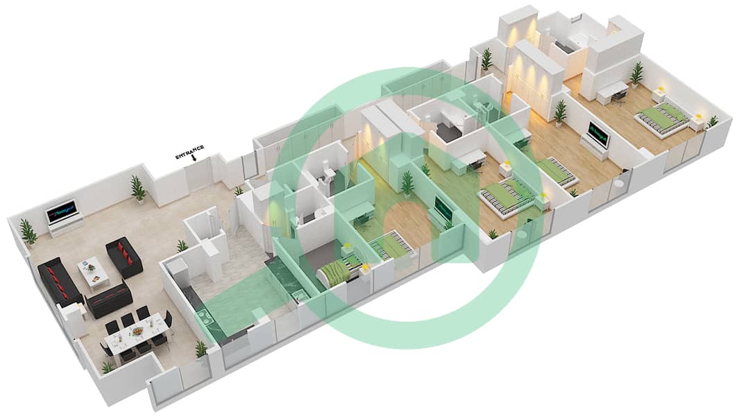 Блум Марина - Апартамент 4 Cпальни планировка Тип D interactive3D