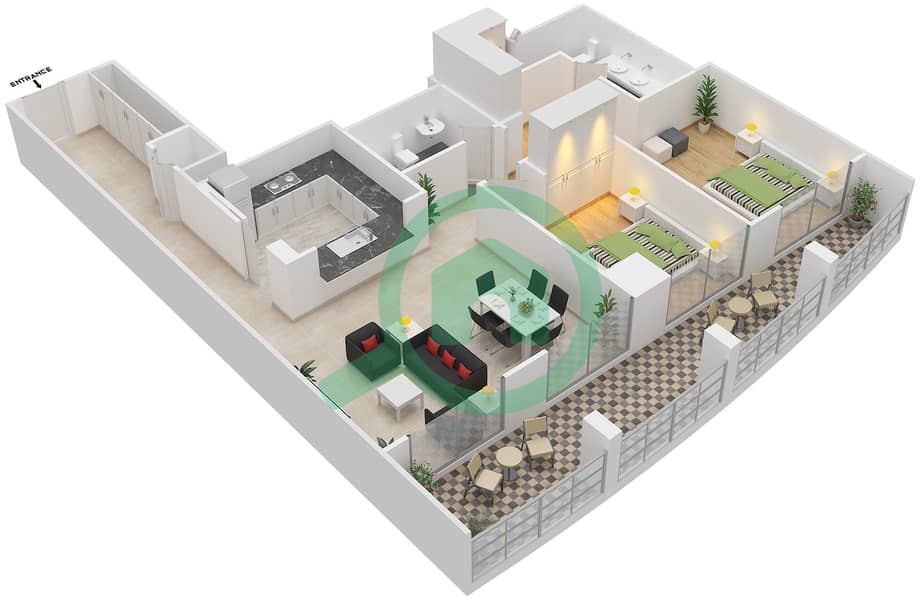 Golf Tower 1 - 2 Bedroom Apartment Suite 04 FLOOR 1-25 Floor plan Floor 1-25 interactive3D