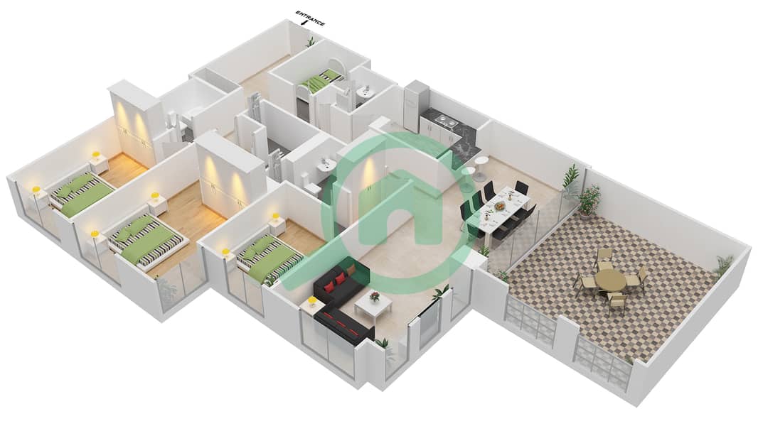 Golf Tower 1 - 3 Bedroom Apartment Suite 03 GROUND FLOOR Floor plan Ground Floor interactive3D